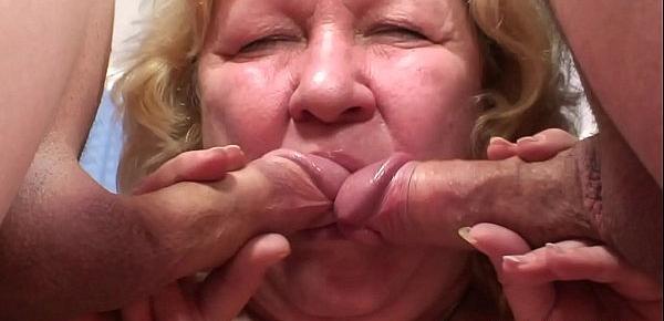  Old granny double blowjob and 3some sex
